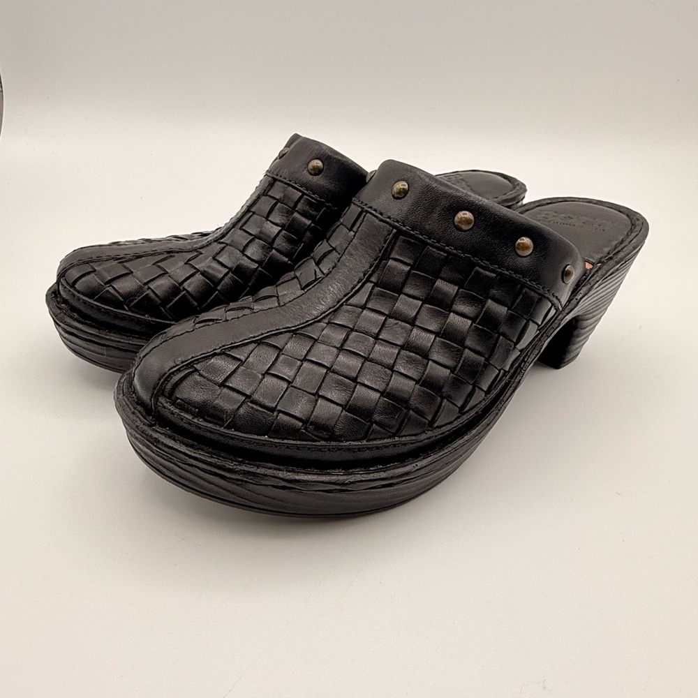Born Black Woven Leather Clogs Mules Slip-On Comfort Heel Slides Size 7